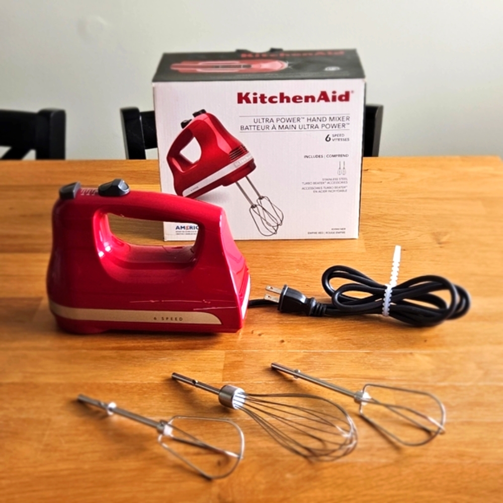 KitchenAid Ultra Power 6 Speed Hand Mixer Empire Red KHM614ER w/ Whisk & Beater